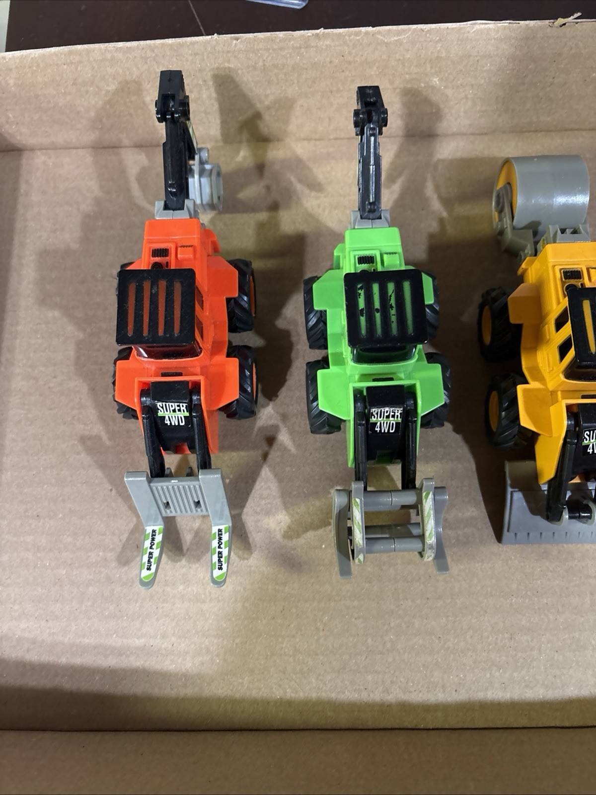 Lot Of 3 Construction Toys. Excavator, Loader, Roller. Push Powered. Plastic.