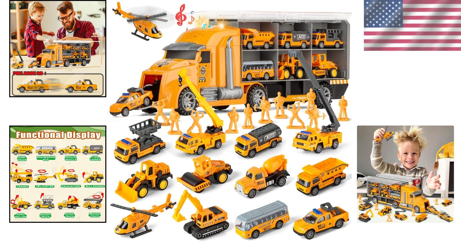Imaginative 25-Piece Pull Back Construction Truck Playset for Ages 3-7