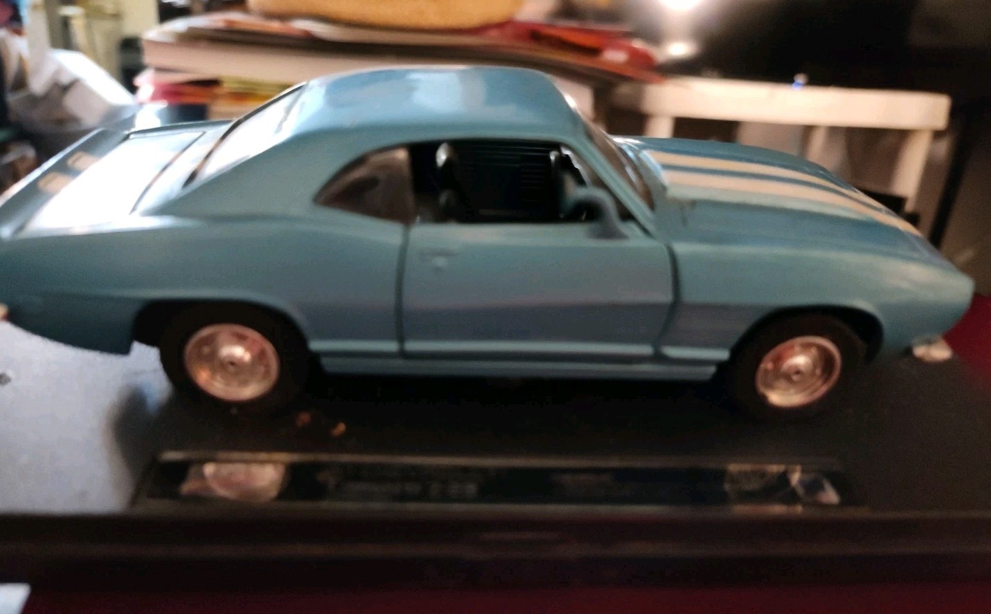 VTG Toy Camaro 1967 Z28 1/32 Scale Baby Blue Die Cast Car Mounted To Plastic St.