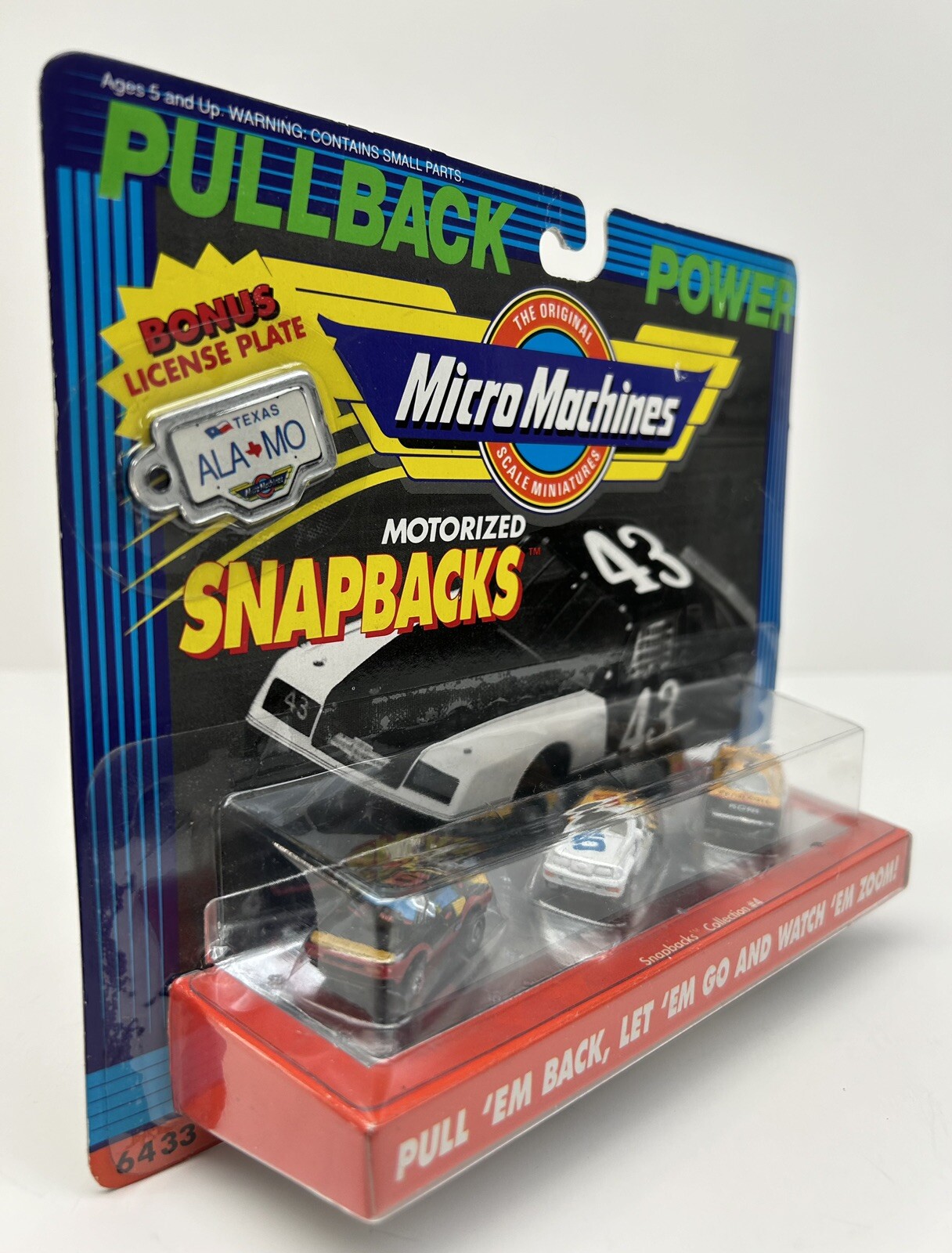 1990 Micro Machines SNAP BACKS #4 Pullback Power w/ Bonus license plate (NEW)