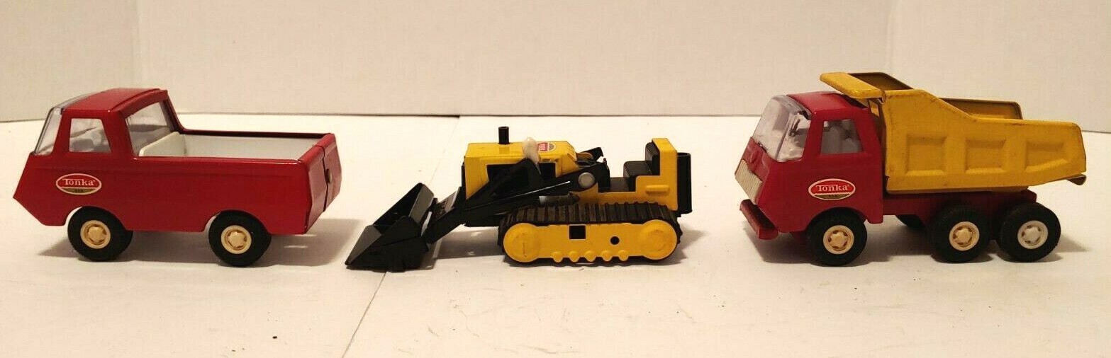 Mini Tonka Pressed Steel Construction Dump Truck, Cat with Scoop and Pick Up