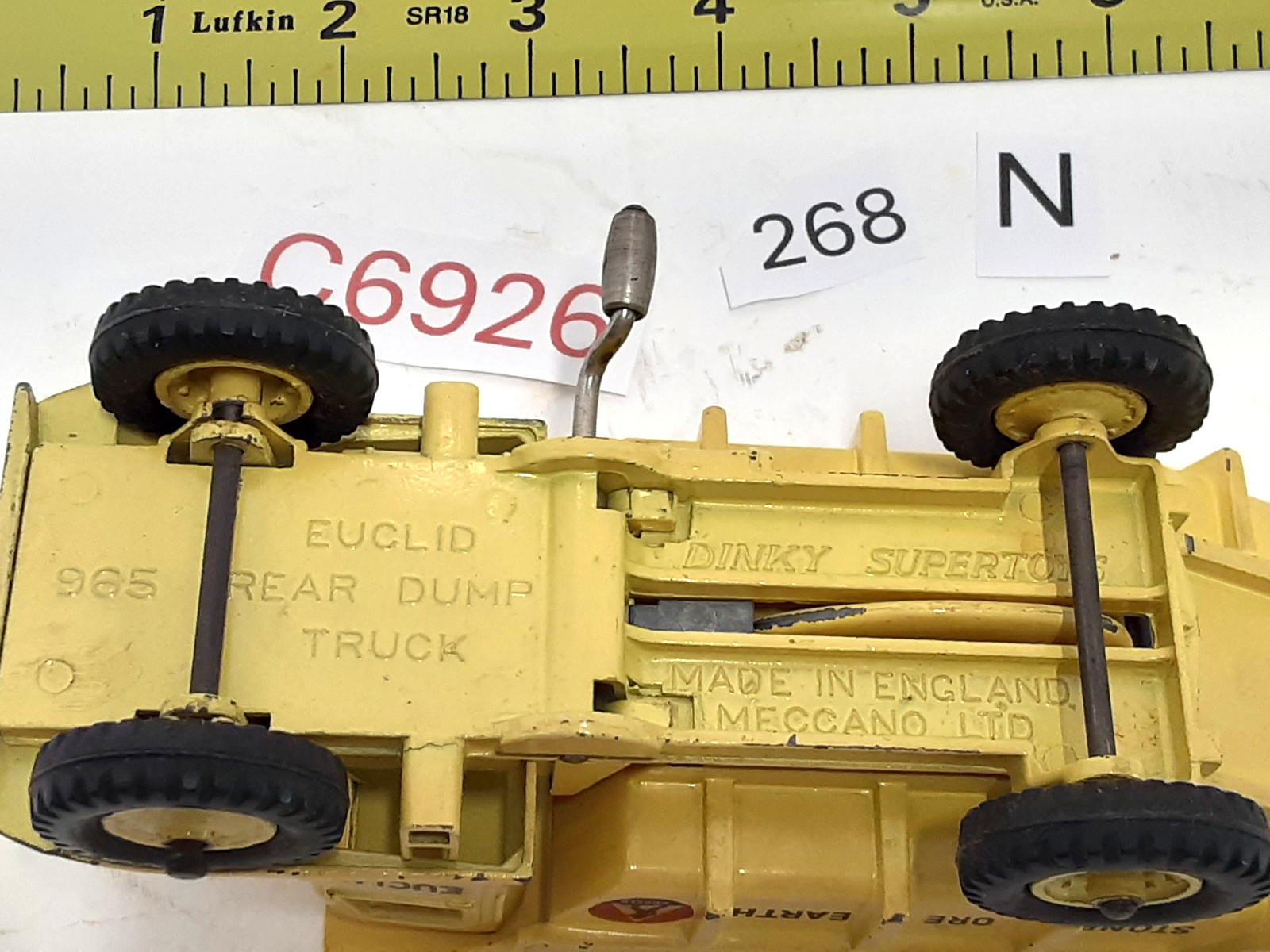 Vintage~Dinky Super Toys Euclid Dump Truck # 965~5-3/4″ Long, 1959-1961