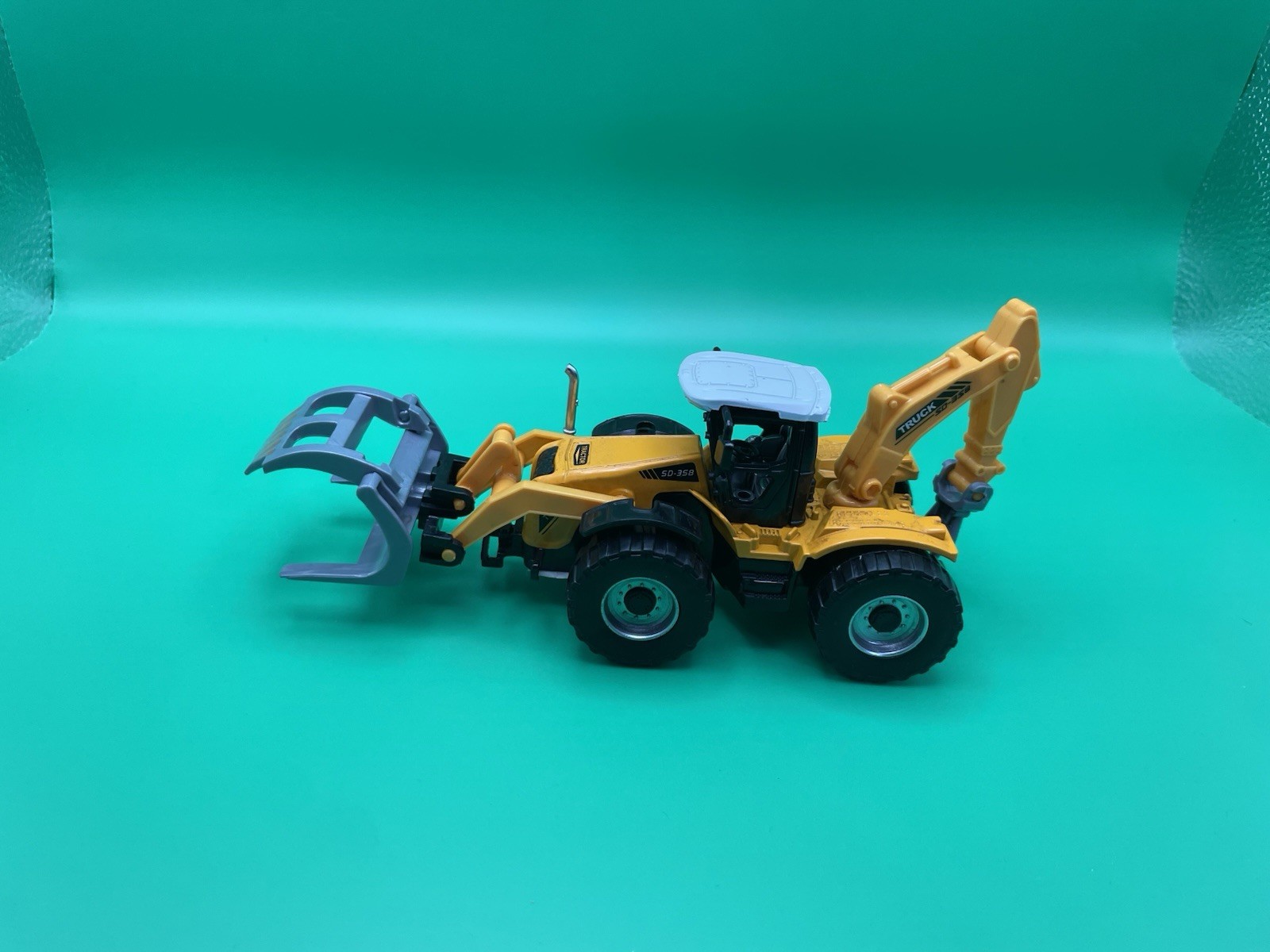 SD-358 Backhoe Loader Diecast Toy Vehicle w/ Front & Rear Buckets