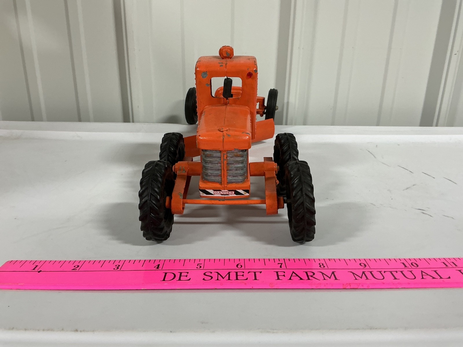 Vintage metal Hubley #55 Road Grader large version orange color