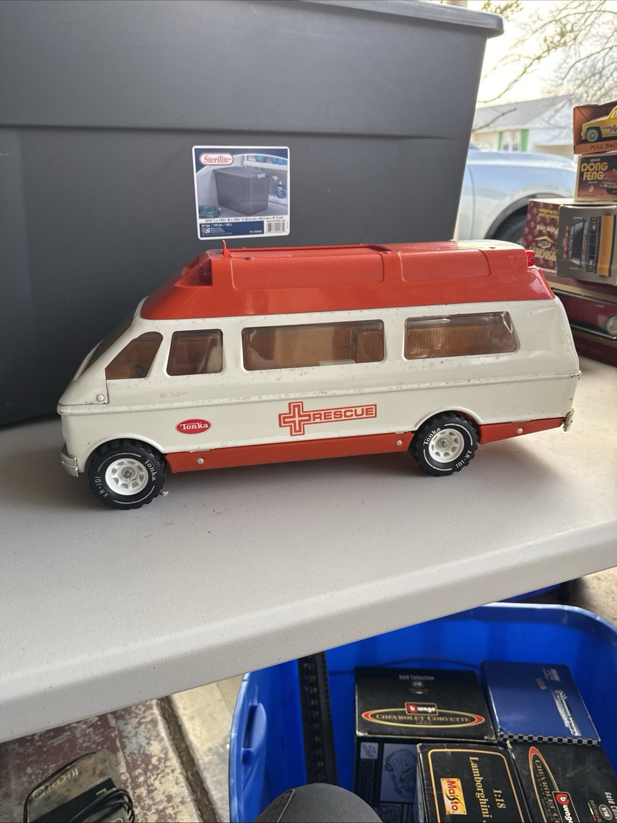 Vintage Tonka Pressed Steel Ambulance Rescue Vehicle Van Truck Orange White