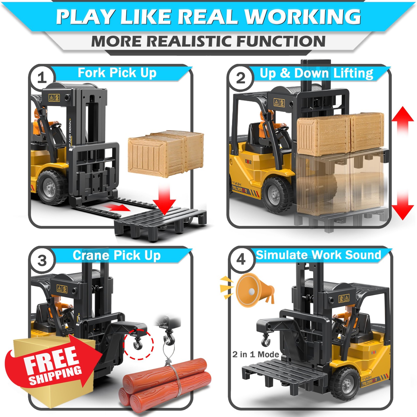 VWAHNANA RC Forklift Yellow Trailer