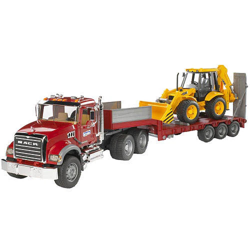 Bruder #02813 MACK Granite Truck with Low Loader and JCB Backhoe Loader! NEW! #