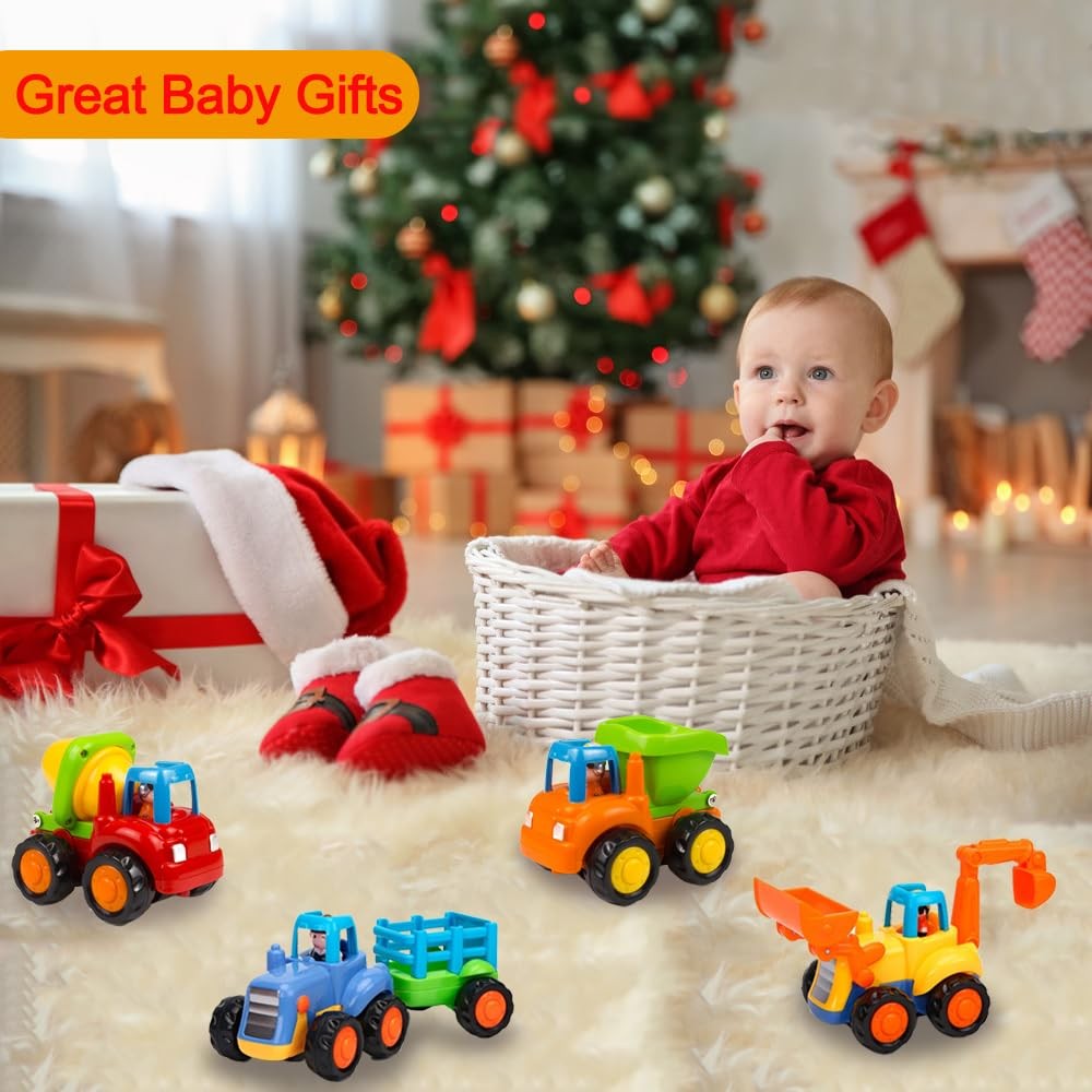Friction Powered Cars Push and Go Trucks Construction Vehicles Toys Set of Tr…