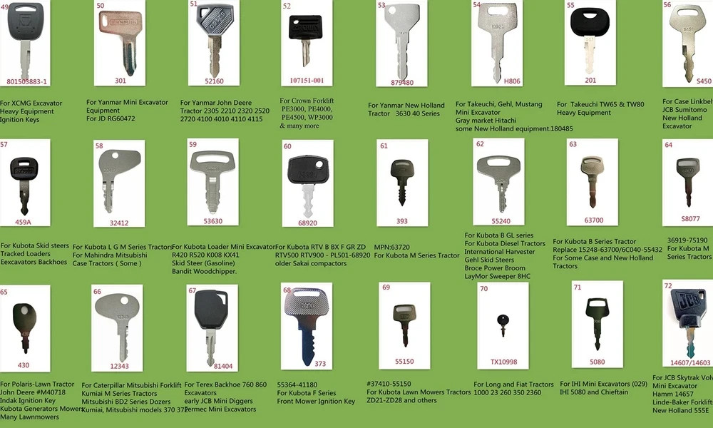 Equipment Key 100pcs Universal Key Set for Heavy Construction Excavator Loade…