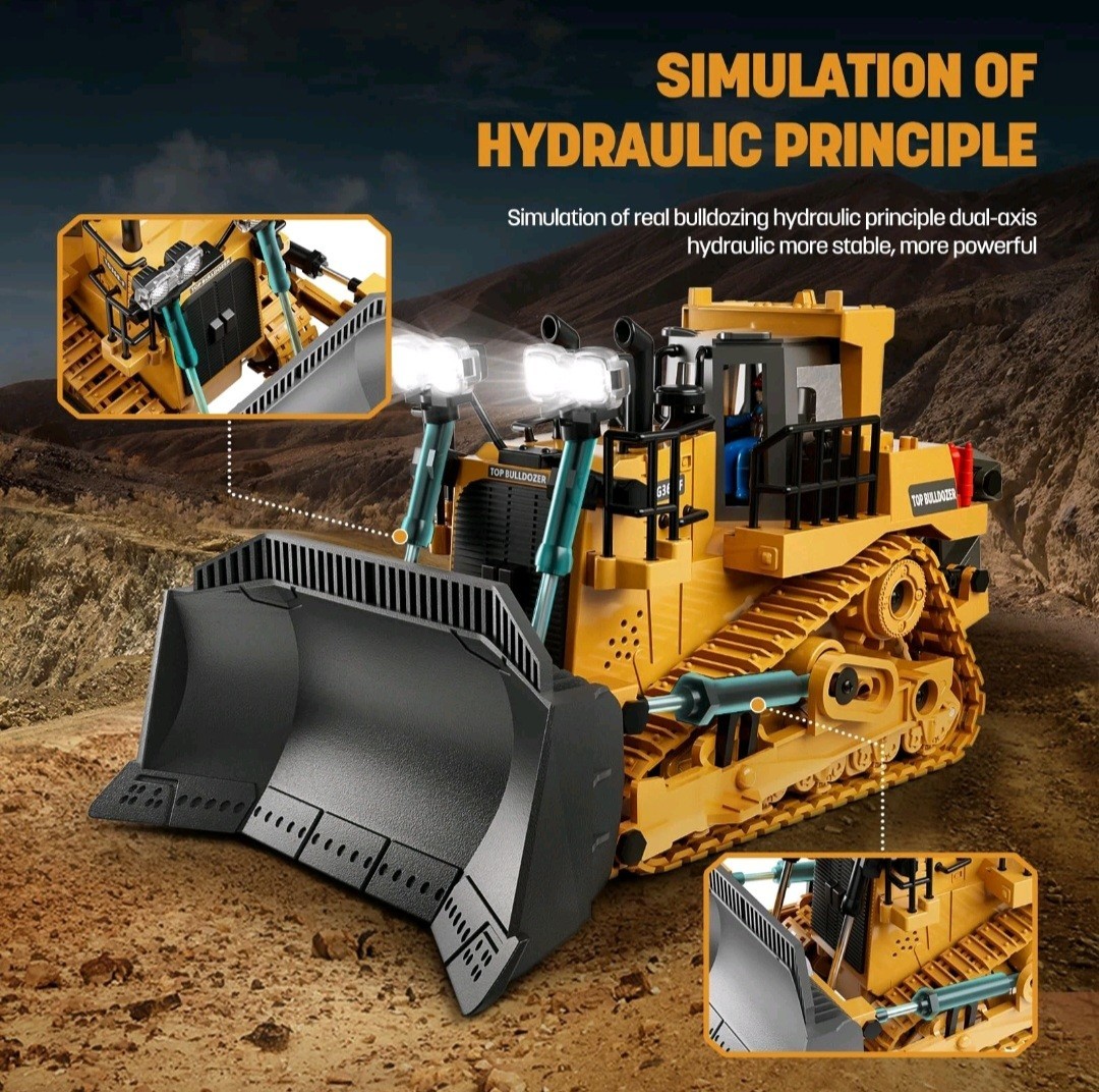 KIDMARKT Metal 9-Channel Remote Control RC Bulldozer Toy Tractor-Lights & Sounds