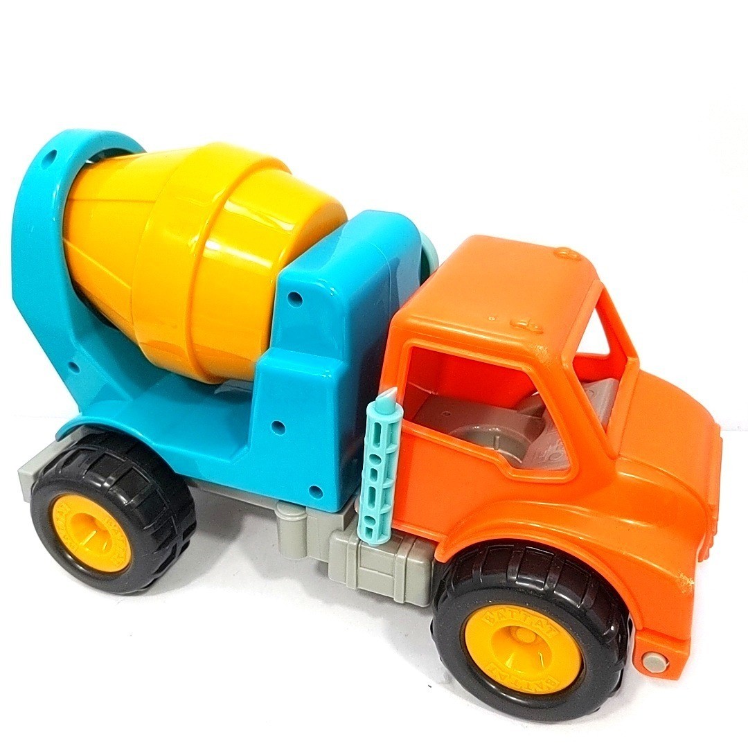 Battat Cement Mixer Truck Toy Orange Blue Yellow Construction Vehicle 12 Inch