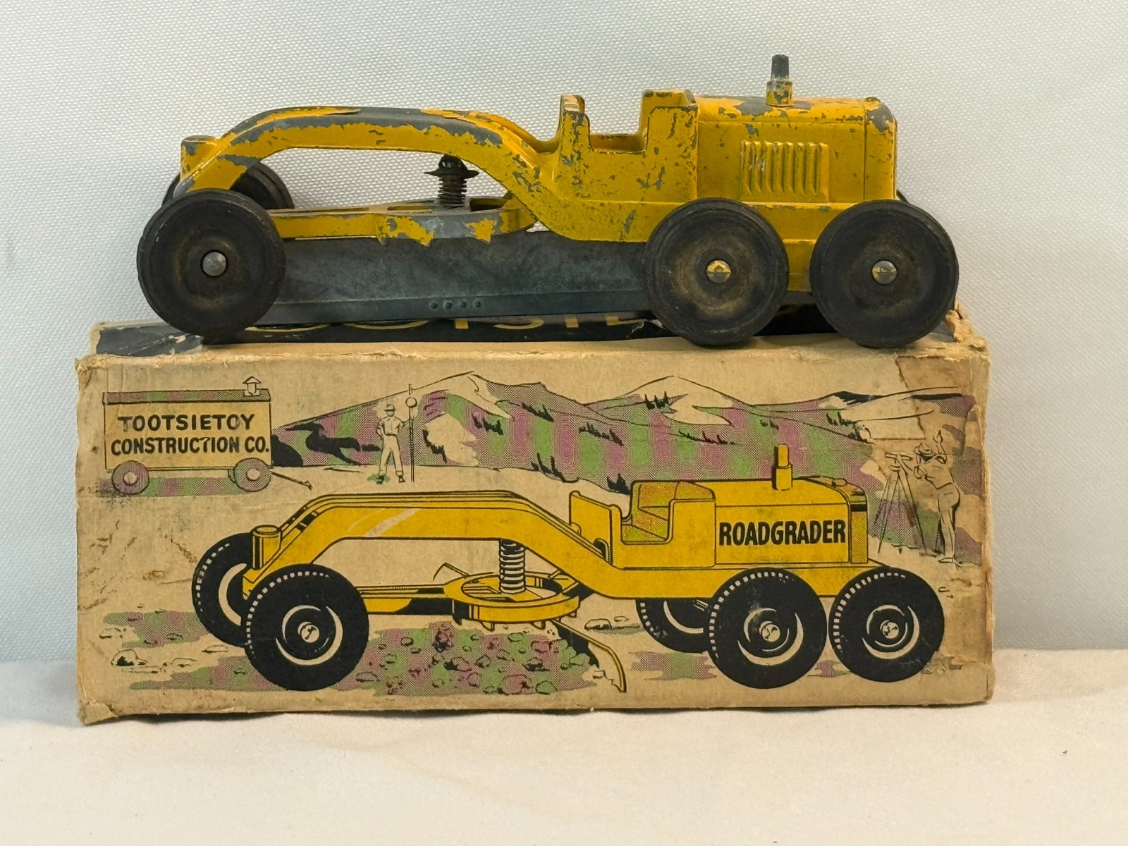 Vintage Tootsietoy Road Grader Construction w/ Box USA Diecast 1950s Original