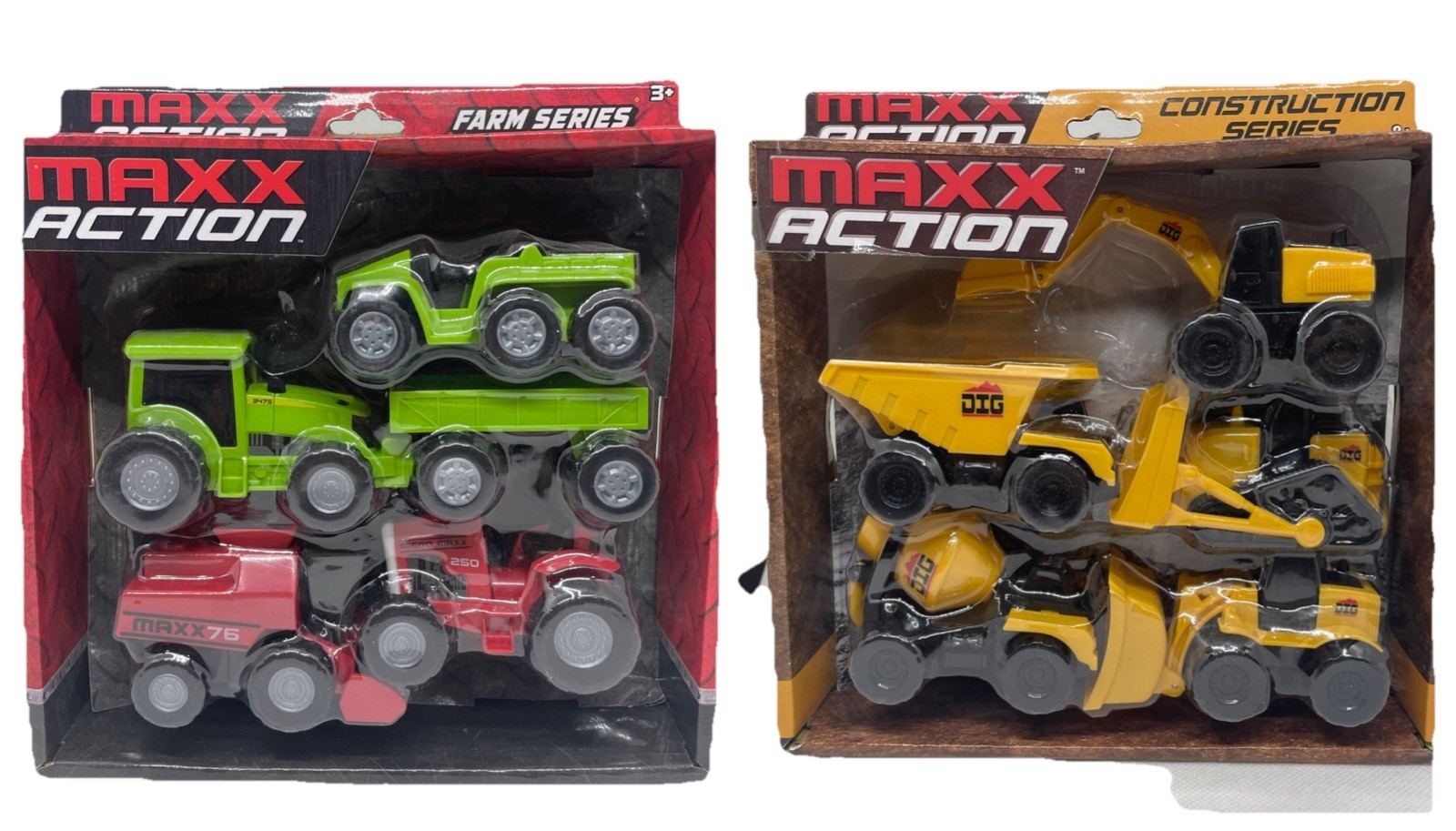 Maxx Action Construction & Farm Series Total Of 10 Trucks/tractors/trailers