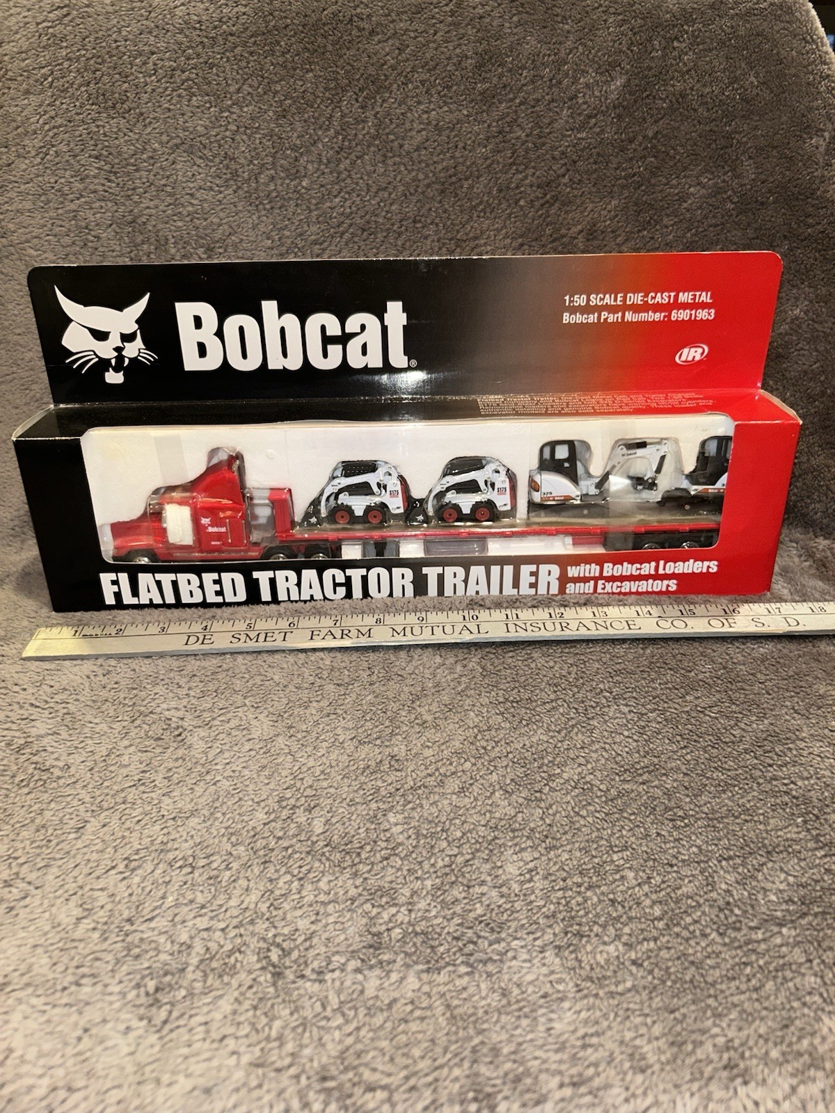 Bobcat 1:50 Scale Die-Cast Flatbed Tractor Trailer w/Loaders & Excavators