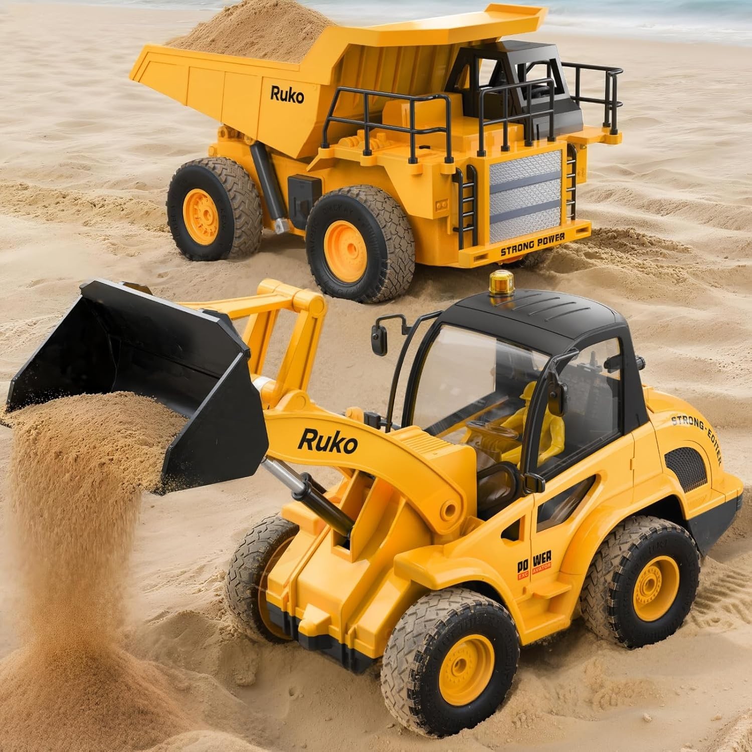 “1560 Construction Toy Set, Remote Control Dump Truck and Front Loader, 9 Channe