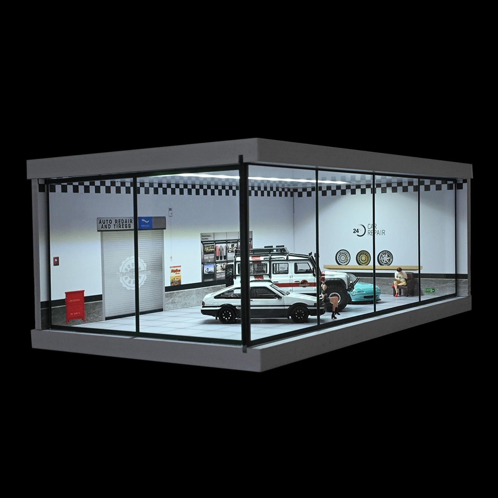 1/43 Scale Diorama Car Garage Model, Fits for 1/43 Die-Cast Model Car LED Lig…