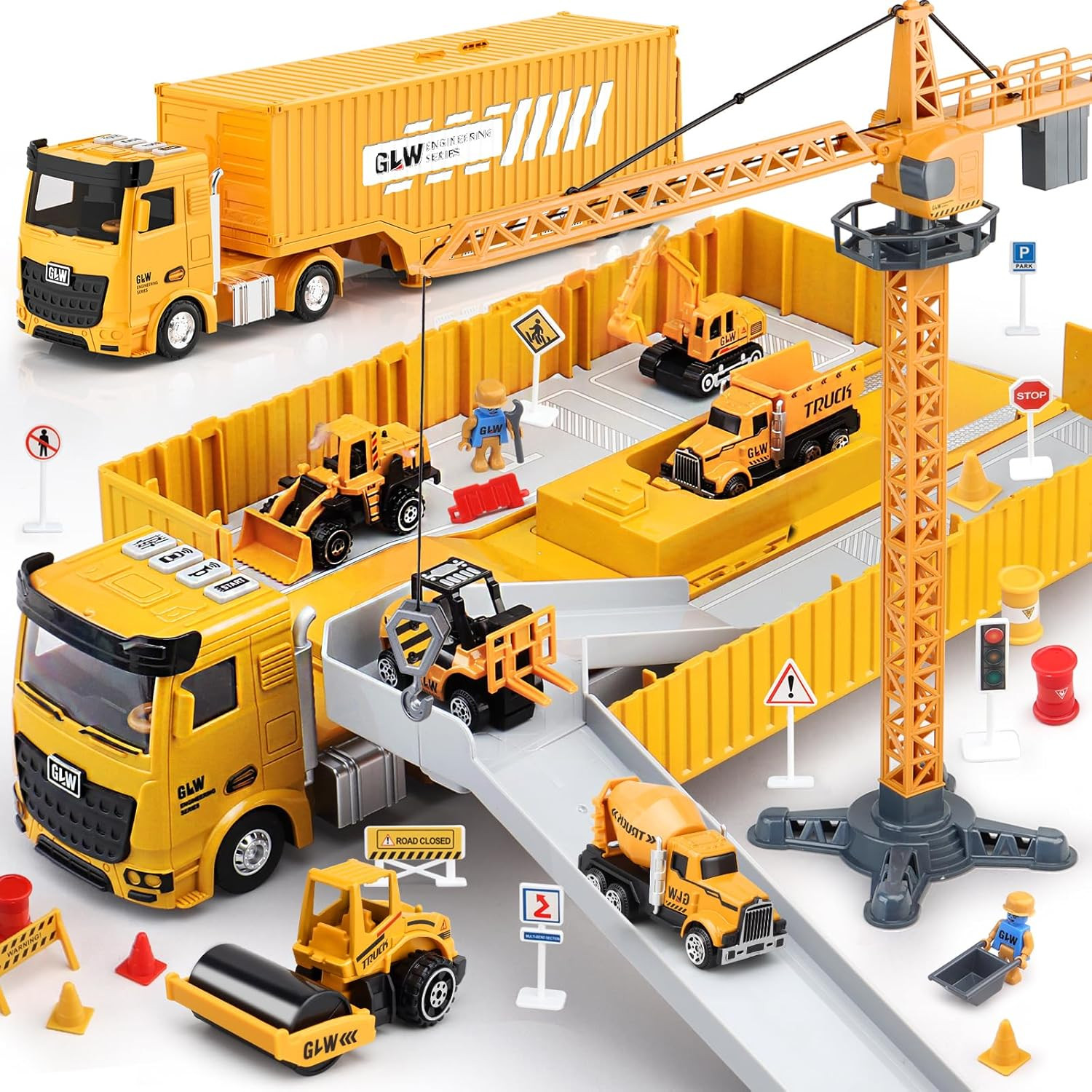 Kids Construction Toys, Construction Truck Toys Set W/Crane, Excavator, Forkl…