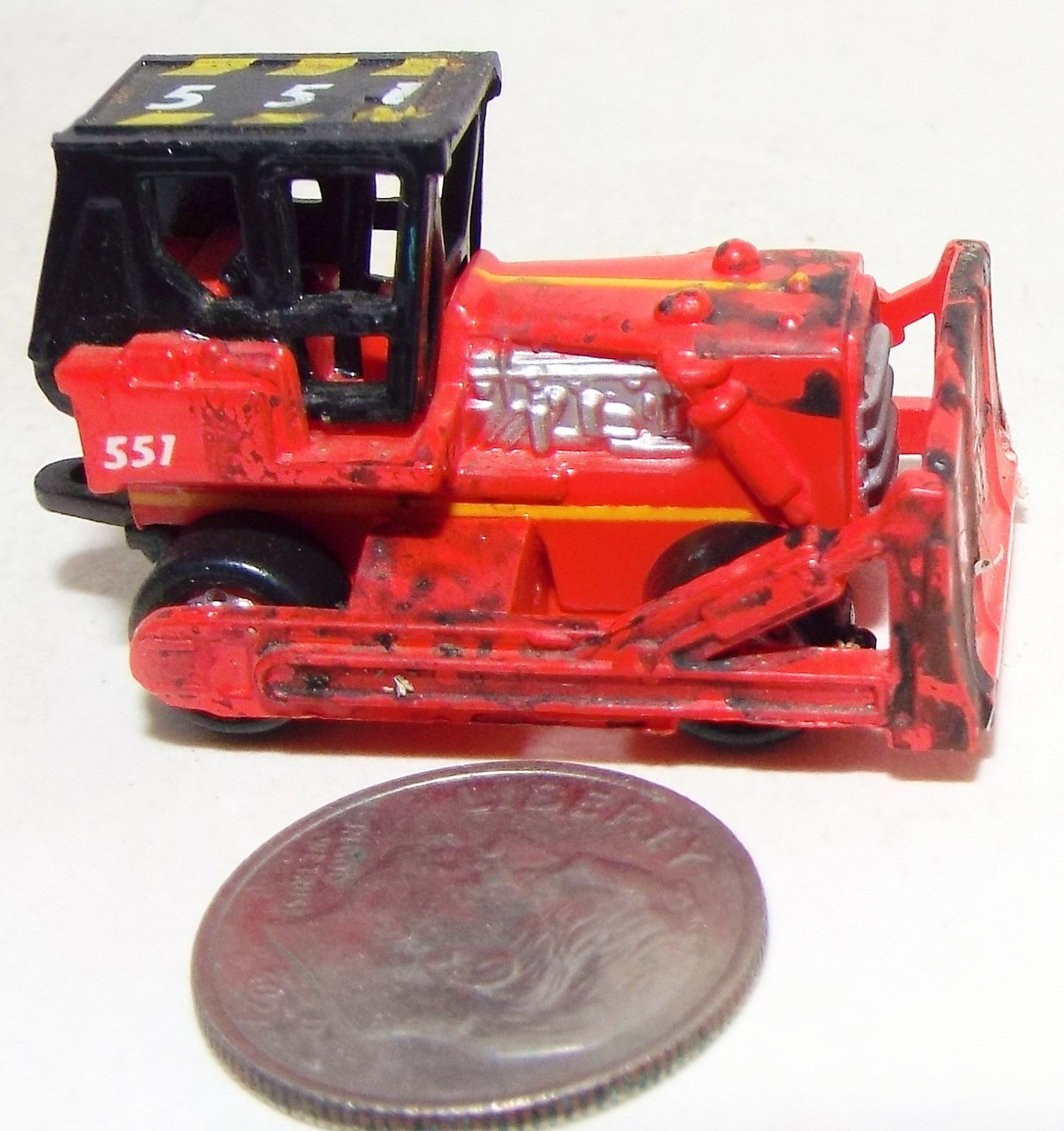 Small Micro Machine Bulldozer Construction Vehicle in Red & Black number 551