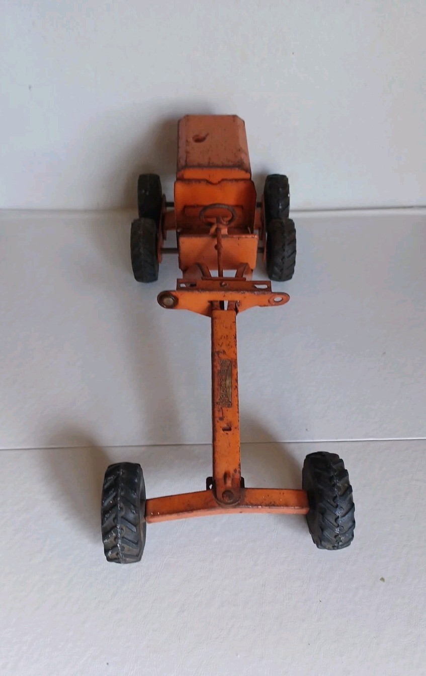 Vtg 1950s Orange STRUCTO Toys Road Grader. Pressed Steel -NO GRADER BLADE
