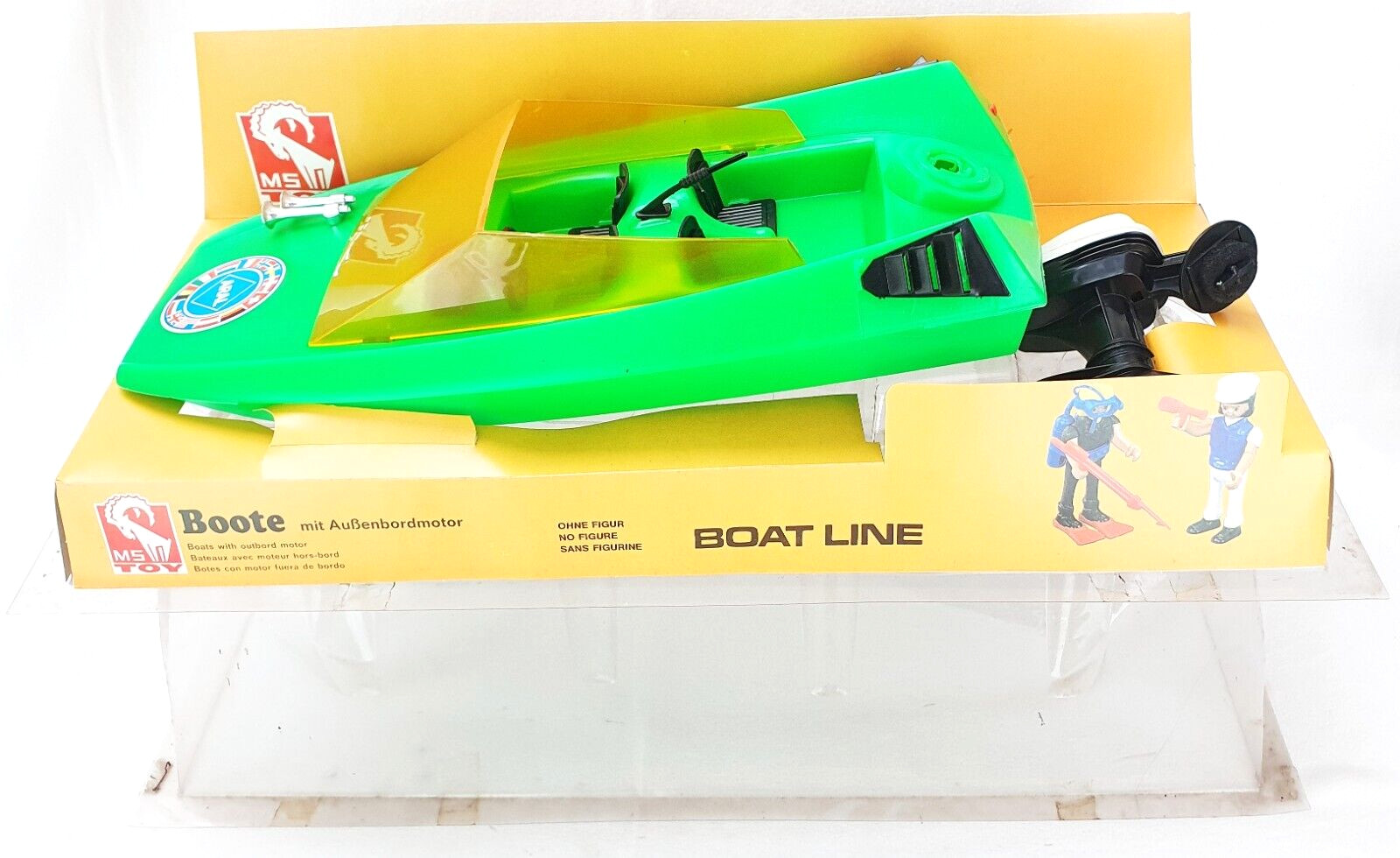 MS Toy Germany Play Big Playmobil SPEEDBOAT Blow Mold 35cm Plastic MIB`78 RARE