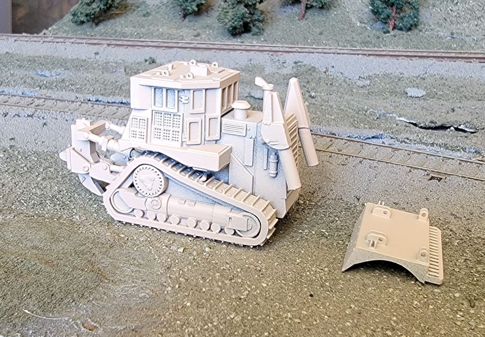 One 1/87 scale Cat D9R armored bulldozer, separate blade, desert tan!