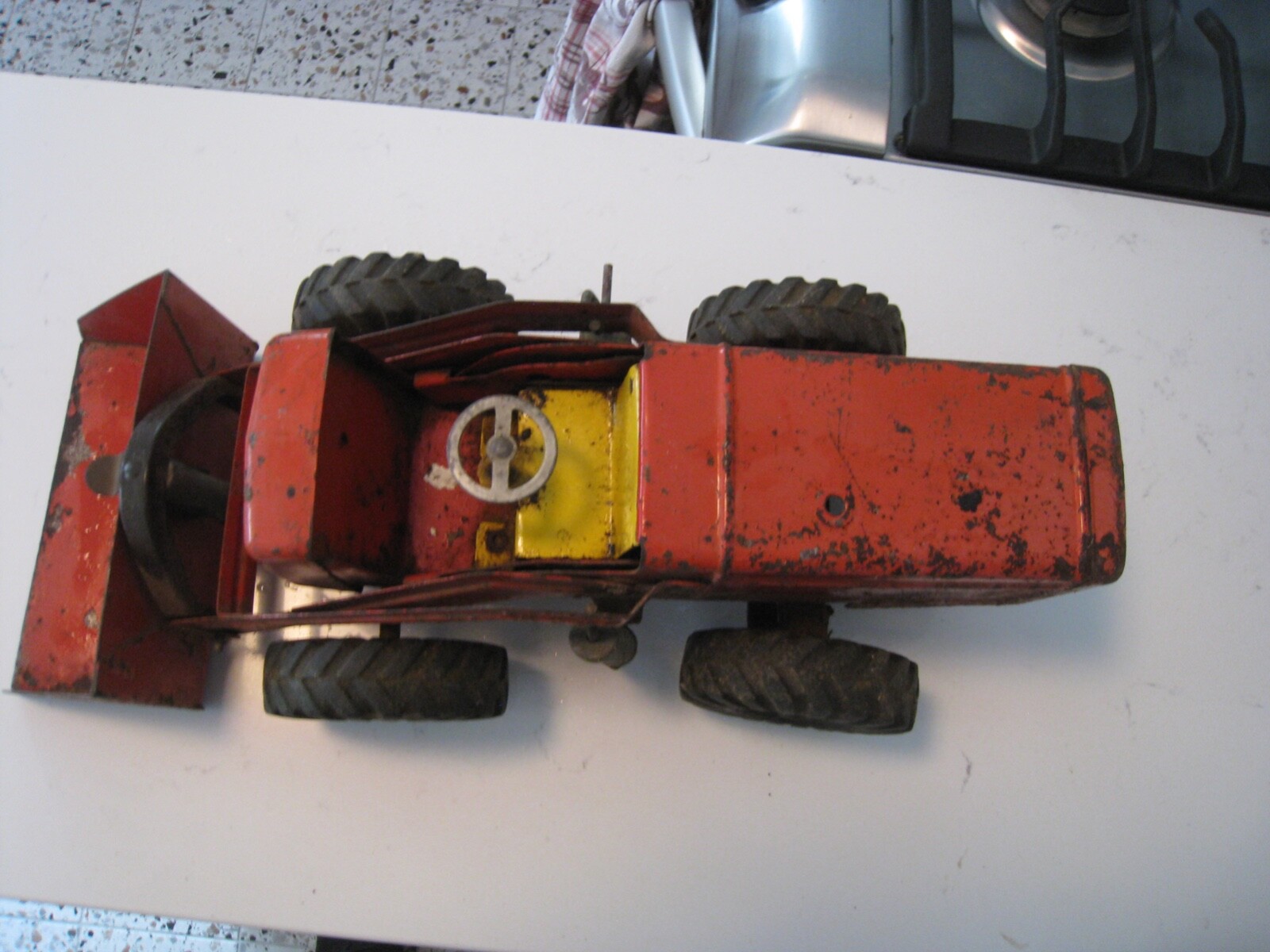 Vintage NYLINT Red Pressed Steel HOUGH Payloader Front End Loader Tractor Toy