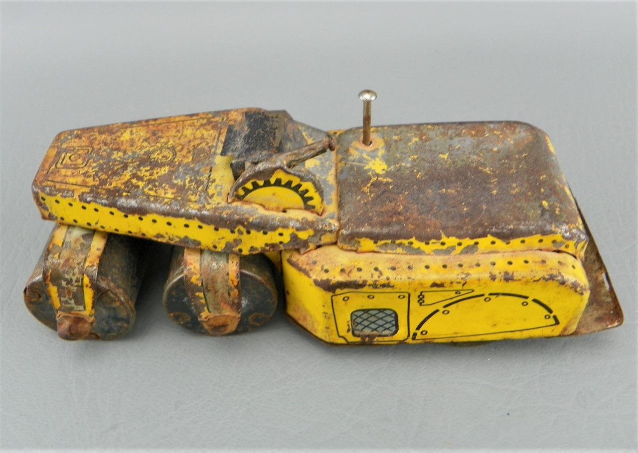 Vintage 1950’s Line Mar Marx Tin Litho 6″ Steam Roller Yellow Construction Japan