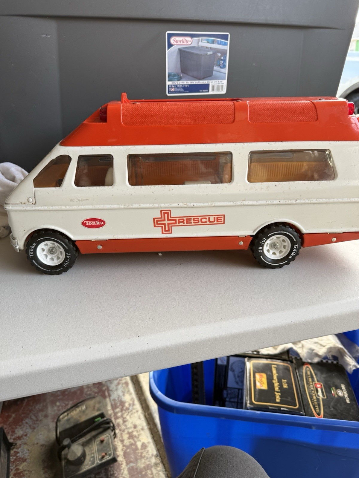 Vintage Tonka Pressed Steel Ambulance Rescue Vehicle Van Truck Orange White
