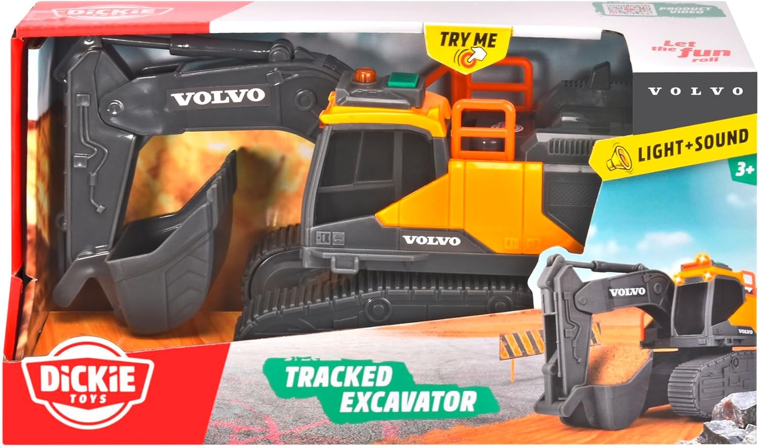 Dickie Toys – Volvo Tracked Excavator – 23cm Crawler Excavator with Light, Sound