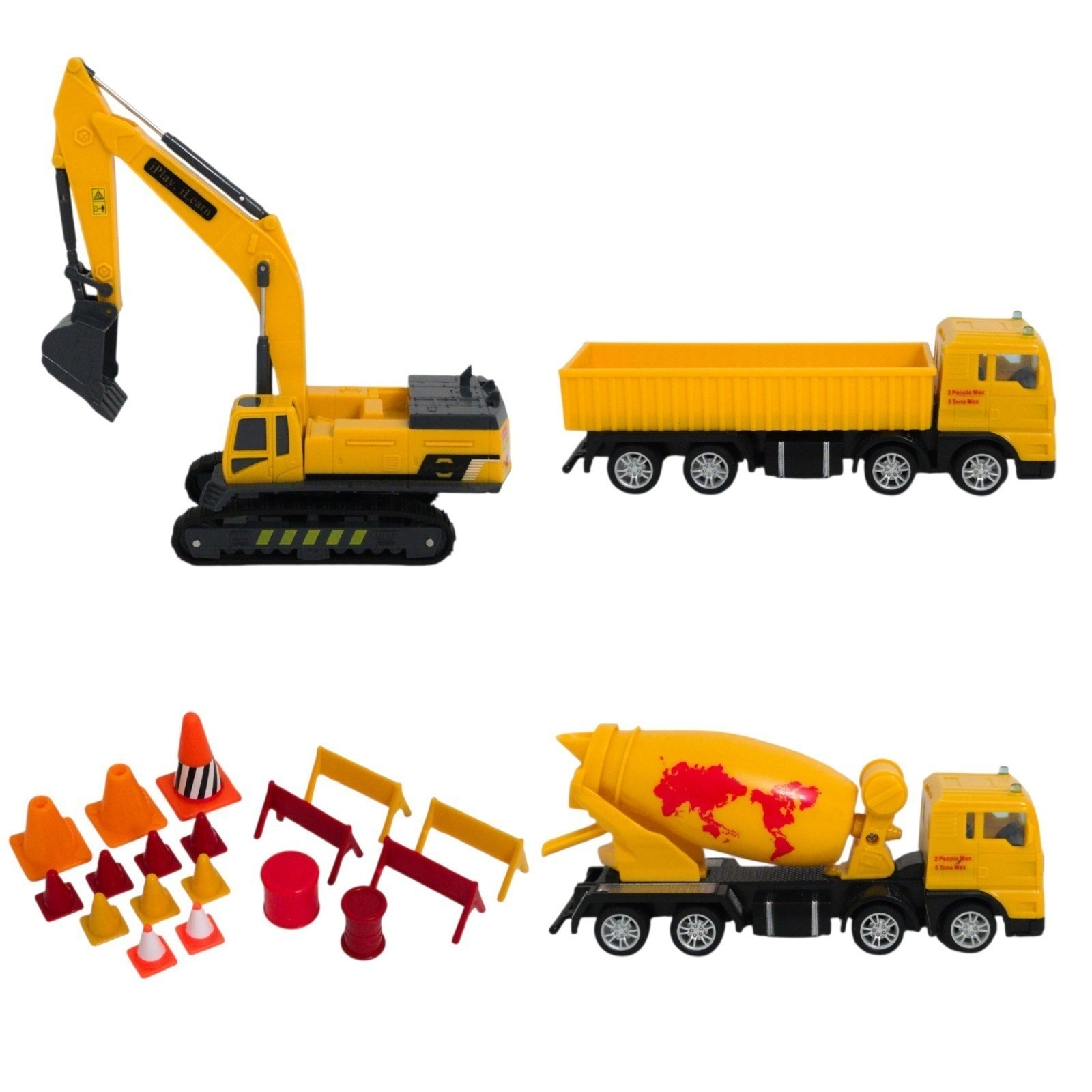 iPlay iLearn Construction Vehicle Toy Set- Cement Mixer, Excavator, Cargo Truck