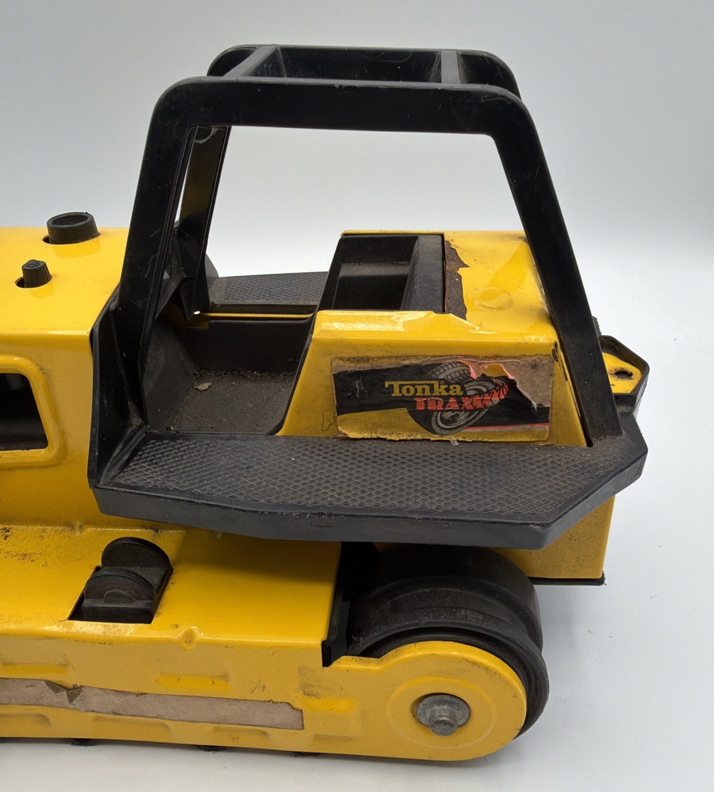 Vintage 1980s Tonka Trax Bulldozer Crawler: Pressed Steel Construction Toy 12″