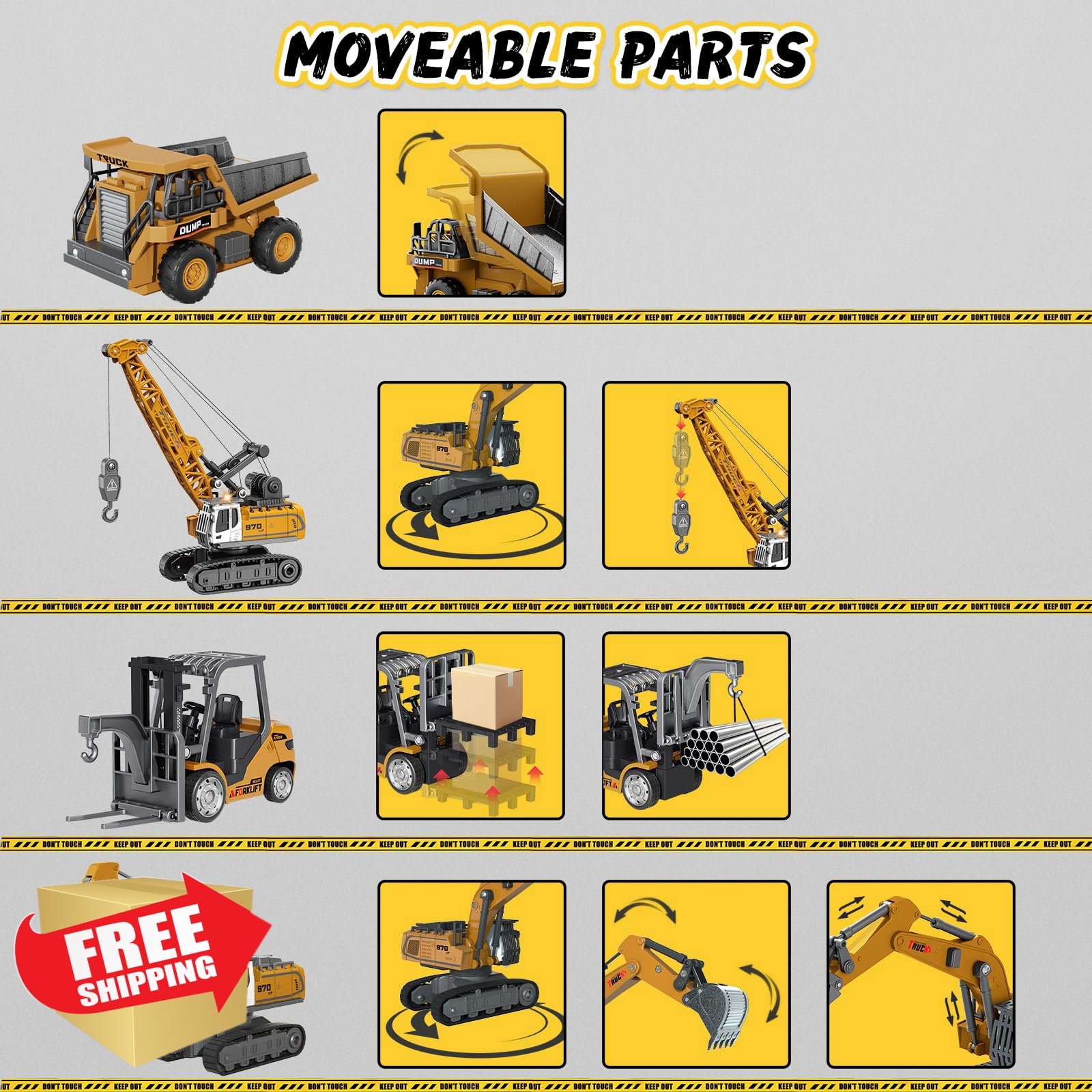 ZHYLLO RC Construction Vehicles Excavator Dump Truck Forklift Crane