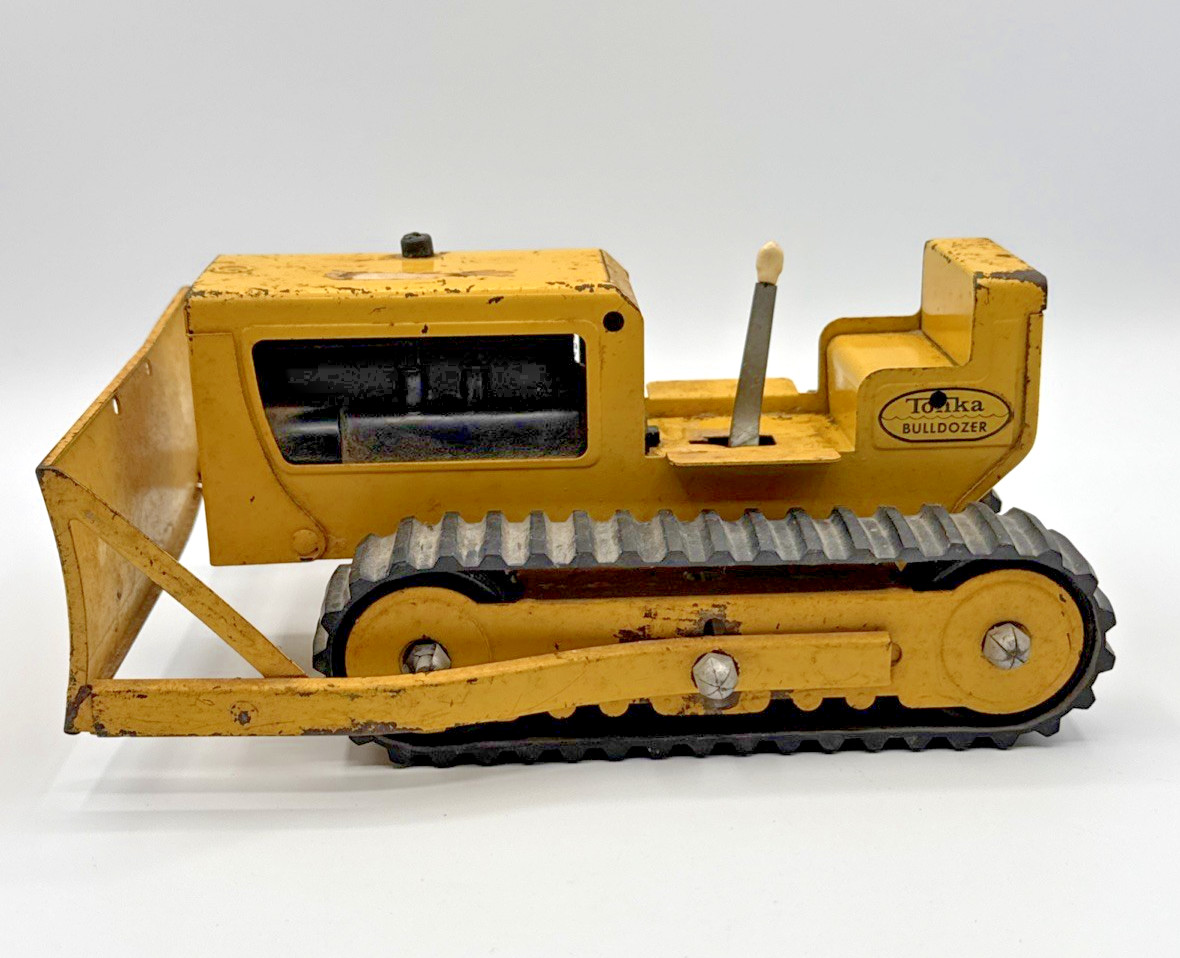 Vintage Tonka No. 300 Bulldozer 1960s Pressed Steel Yellow Dozer 8.5″