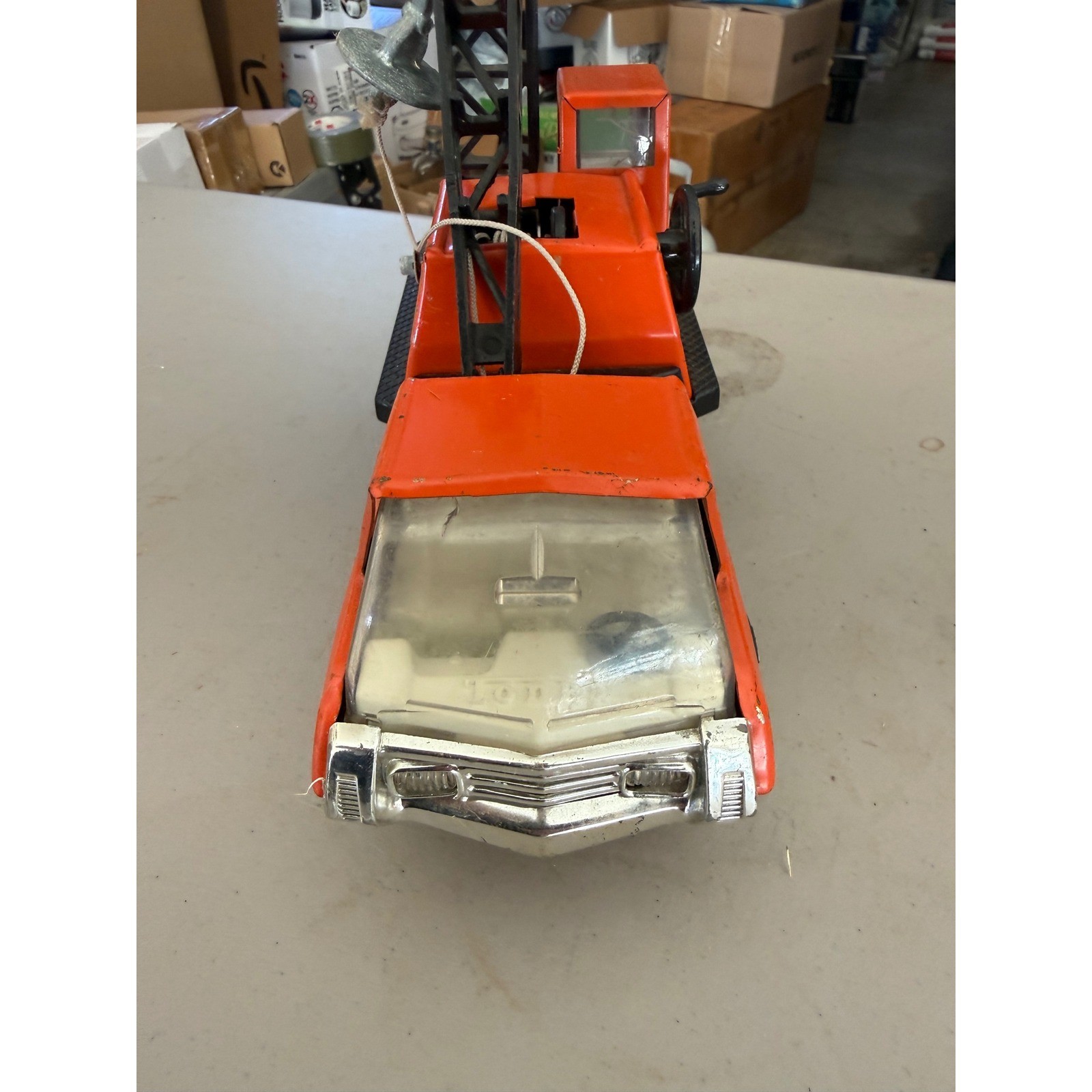 Vintage Tonka Mighty Crane Truck Orange Pressed Steel Construction Toy 1970s