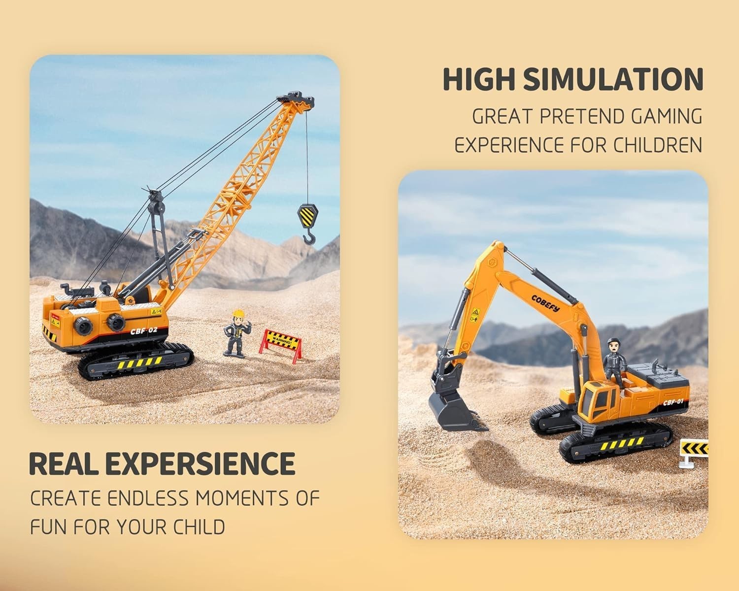 Kids Construction Trucks Set Excavator Crane Semi Truck Tractor Lowboy Trailer