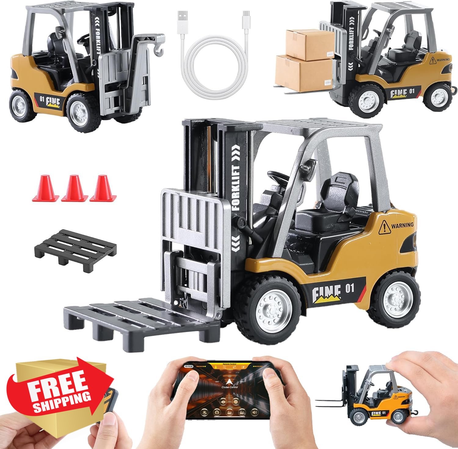 Grantley RC Forklift Crane Truck 2-in-1 Toy w/Sound Light Kids Gift