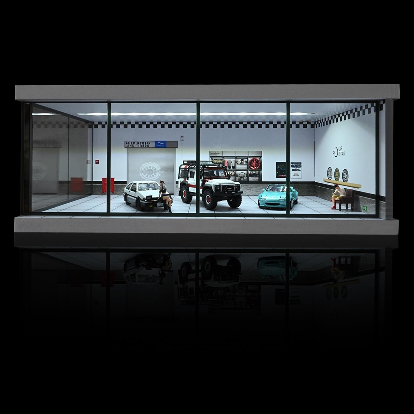 1/43 Scale Diorama Car Garage Model, Fits for 1/43 Die-Cast Model Car LED Lig…