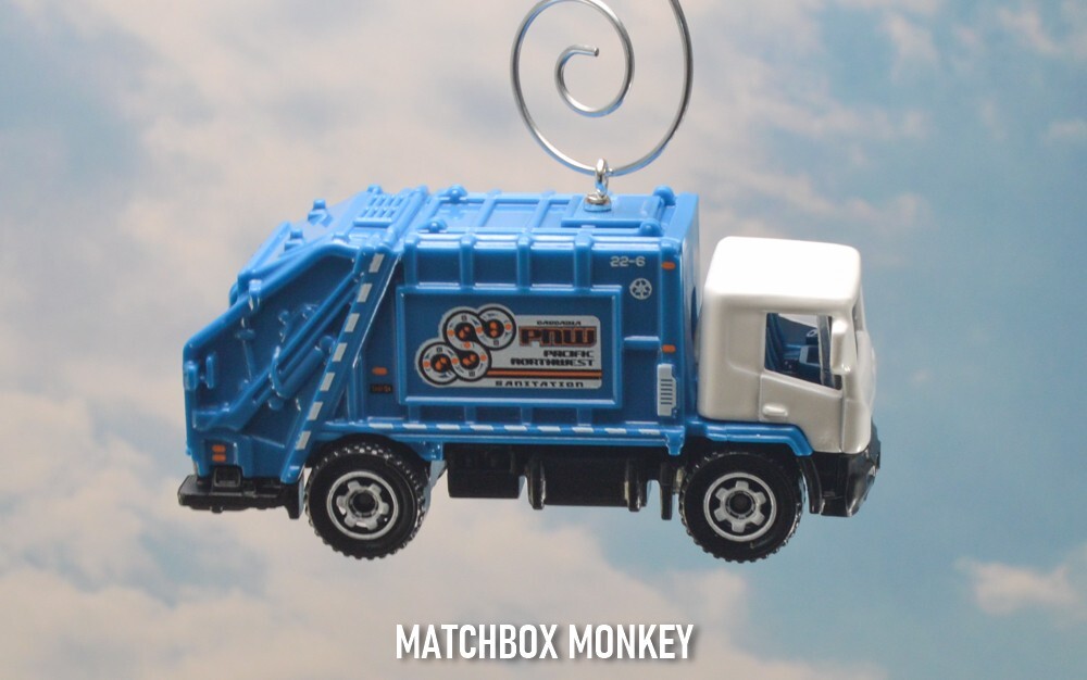 White PNW Garbage Trash Refuse Truck Custom Christmas Ornament Waste Management
