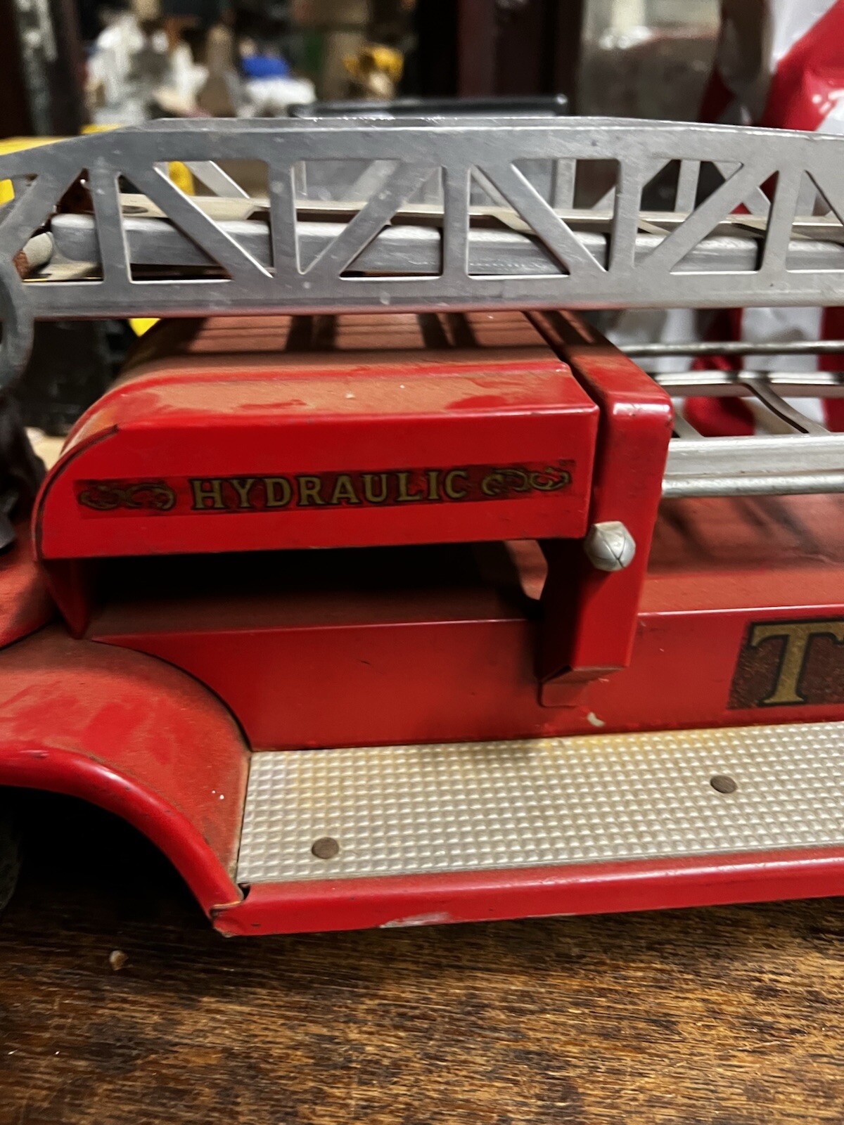 Vintage 1957 Tonka Aerial Ladder Fire Truck 33” #48 in catalog presents well