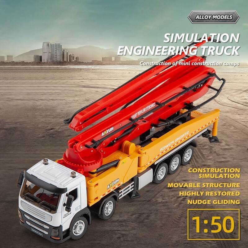 Huina 1:50 Concrete Pump Construction Vehicle Model Truck Alloy Movable Crane