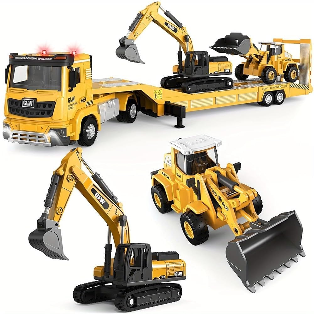 Alloy Die-Cast Construction Vehicles Toys Set w/Semi Truck, Excavator &…