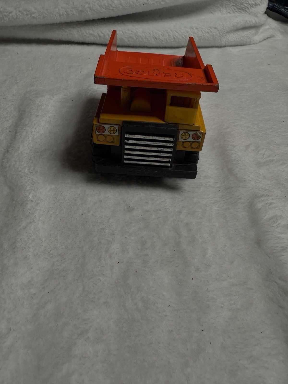 Vintage 1987 Remco Classic Yellow Dump Truck Chunky Plastic Diecast 4”