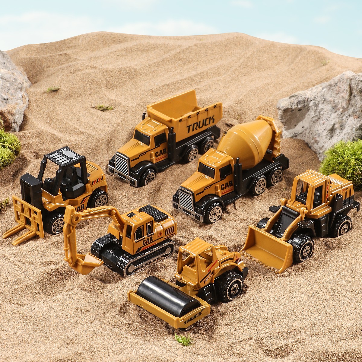 6pcs/Set Alloy Crane Truck Car Parking Lot Toys Engineering Vehicle Tractor Exca