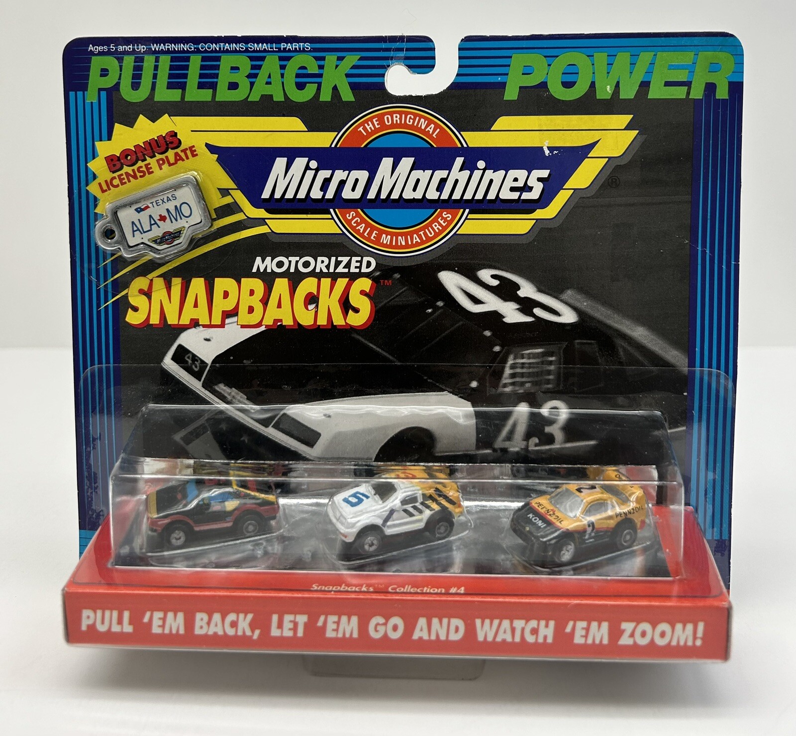 1990 Micro Machines SNAP BACKS #4 Pullback Power w/ Bonus license plate (NEW)
