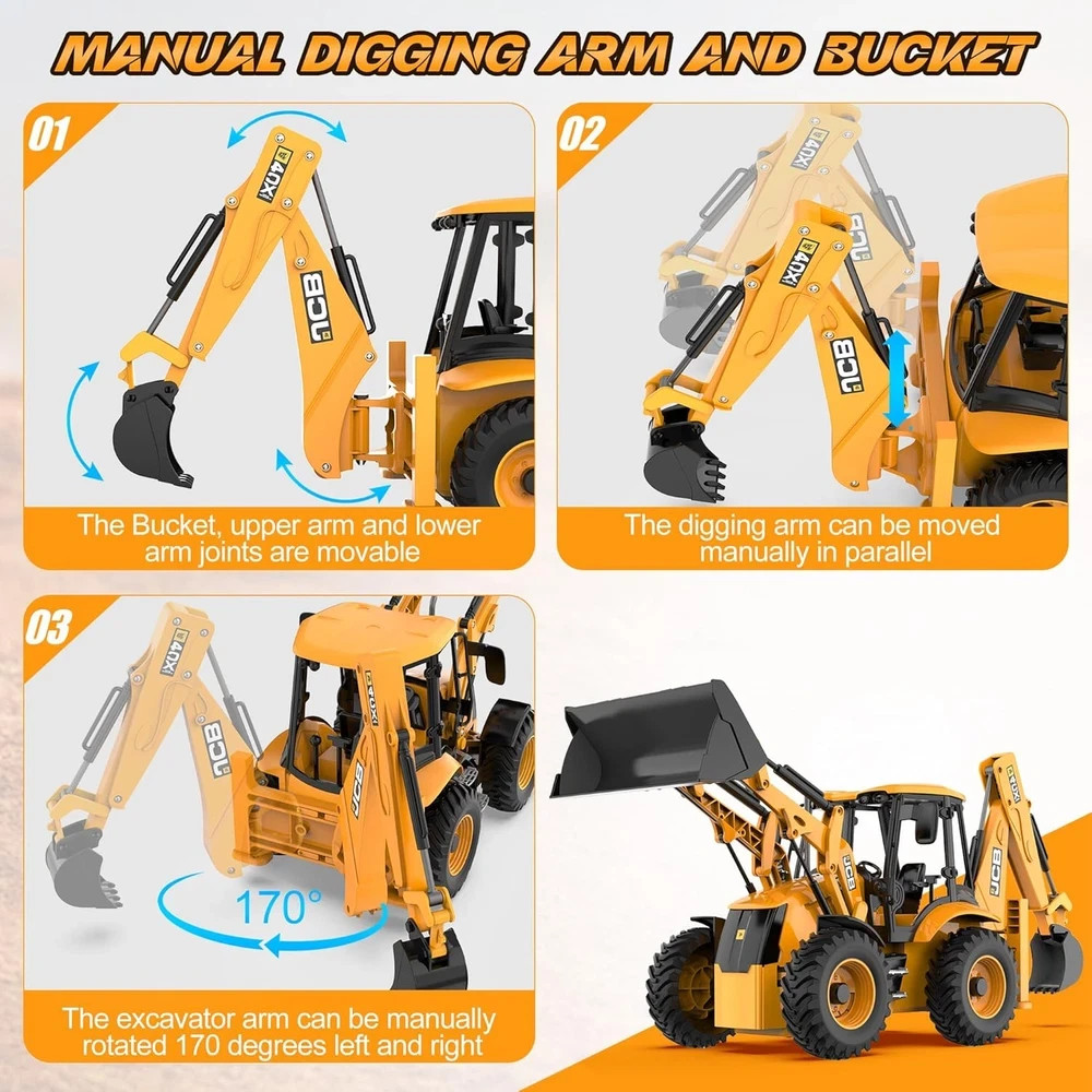 DOUBL E JCB 1:20 Scale RC Excavator & Loader – Dual-Function Construction Model