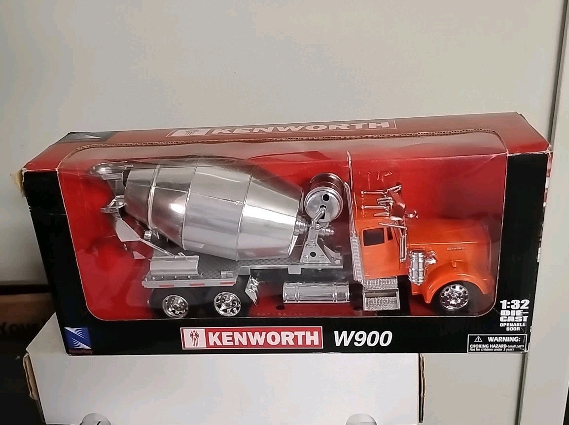 99 NewRay Kenworth W900 Cement Truck 1:32 Diecast Toy Orange Silver #11913