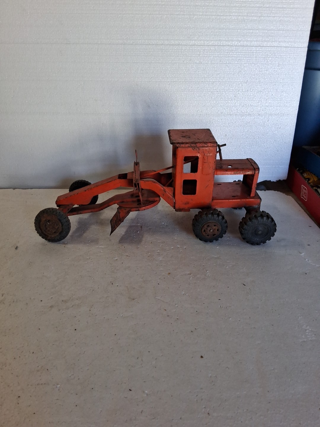 Vintage Marx 1950s Orange Lumar Power Road Grader Pressed Steel Toy USA NICE