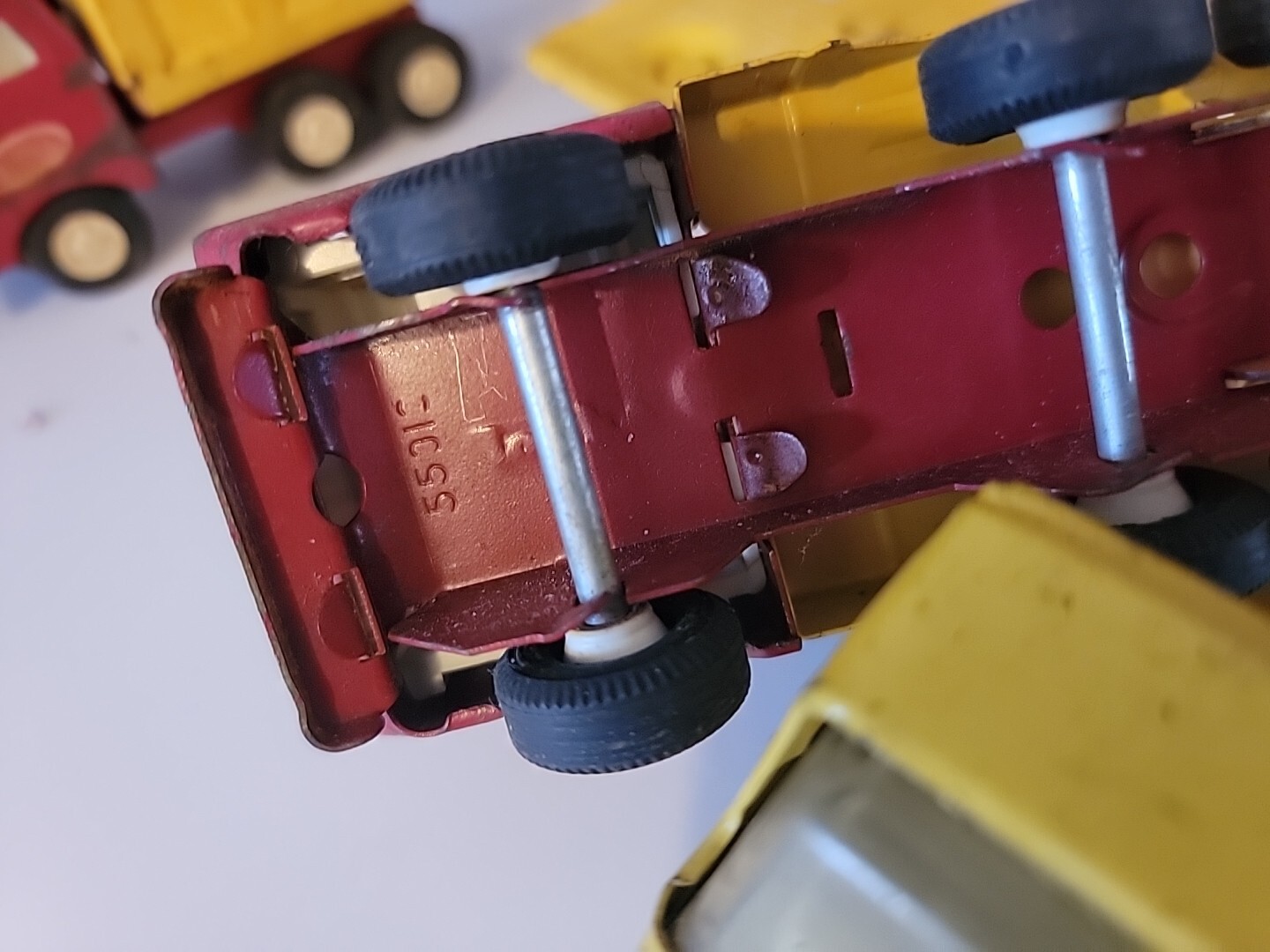 TONKA Vintage Set of Toy Metal Trucks, Cement, Dump,Carrier Bulldozer,Red Yellow