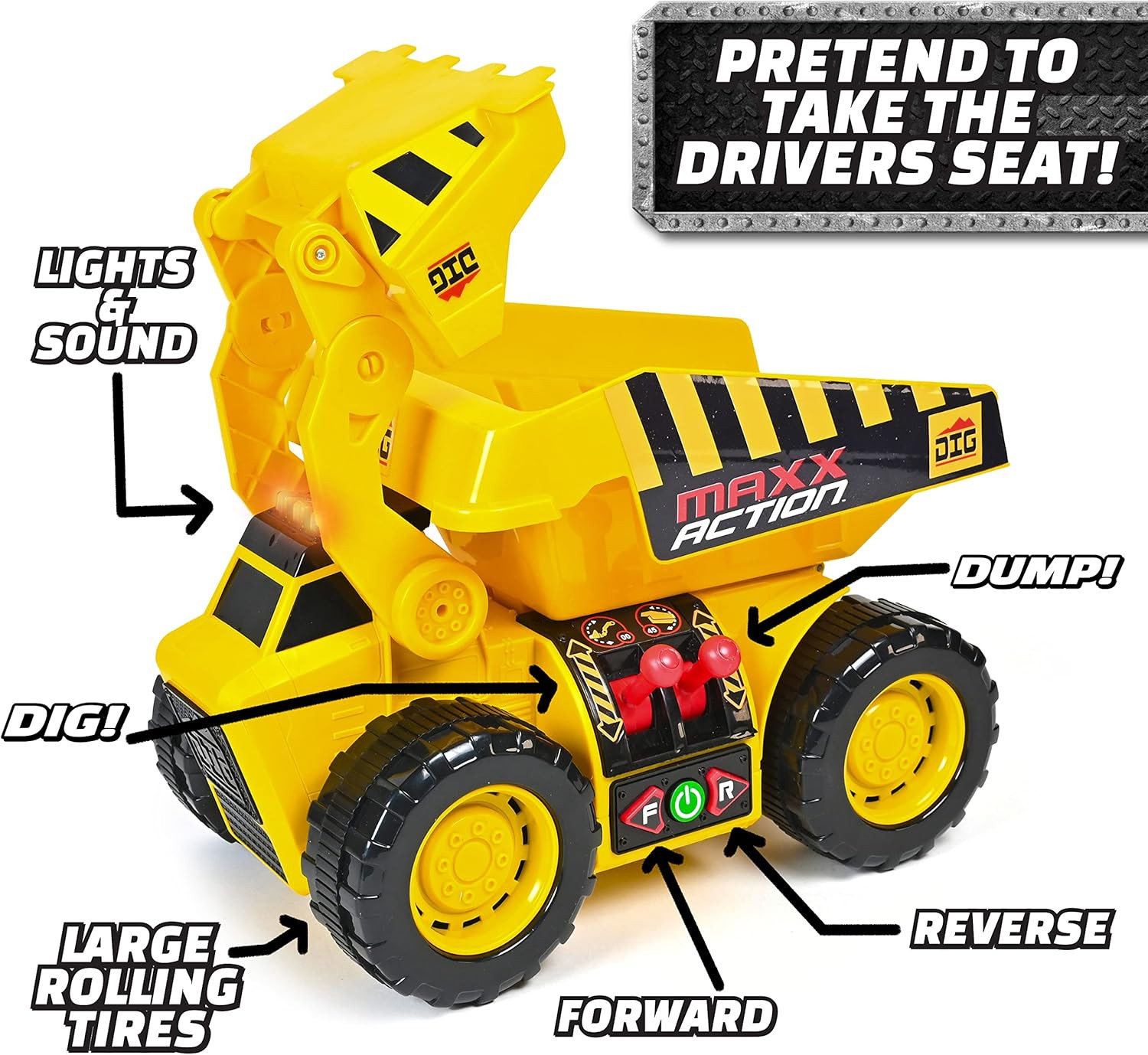 19’’ 2-N-1 Motorized Dig Rig – Excavator and Dump Truck Toy with Joystick Contro