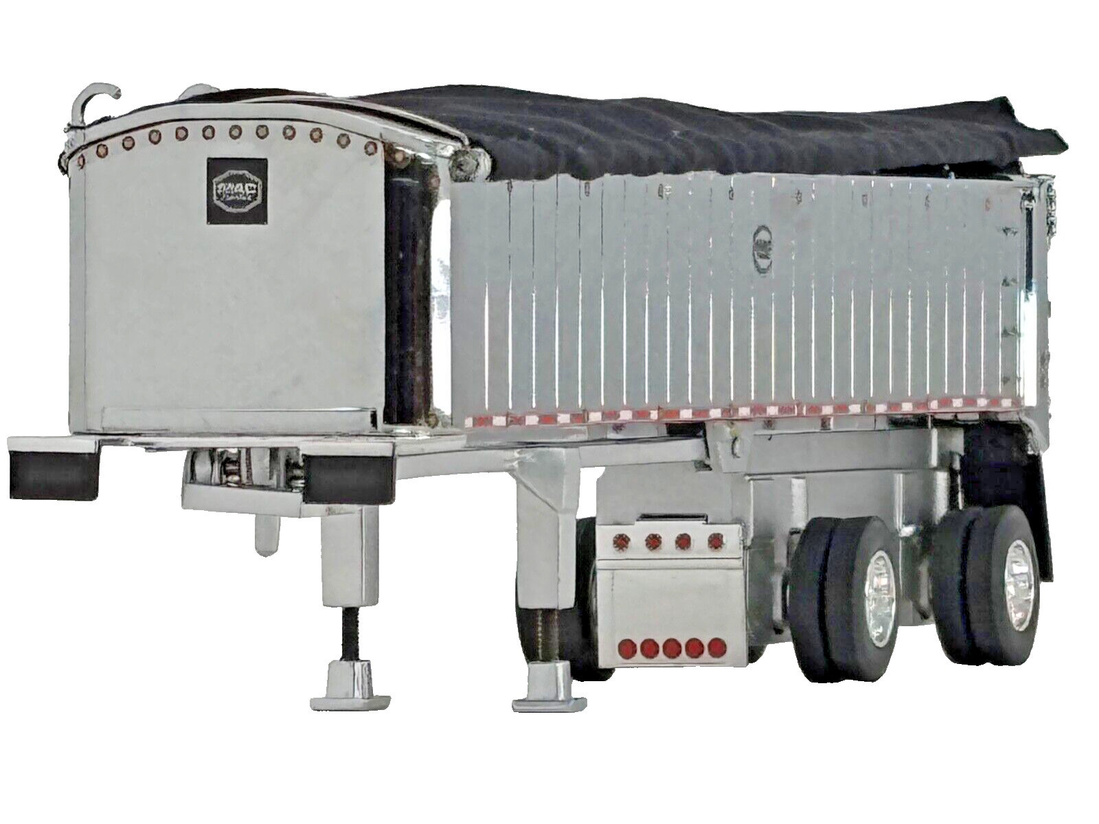 1/64 DCP CHROME MAC SPREAD AXLE DUMP TRAILER W/ BLACK TARP